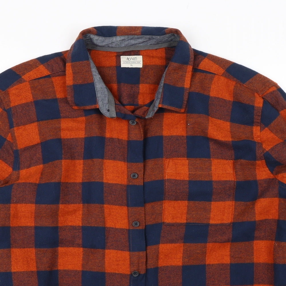 ACW85 Mens Orange Plaid   Button-Up Size XL