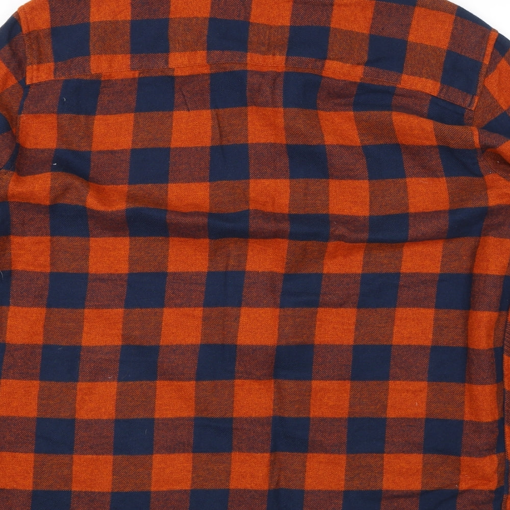 ACW85 Mens Orange Plaid   Button-Up Size XL