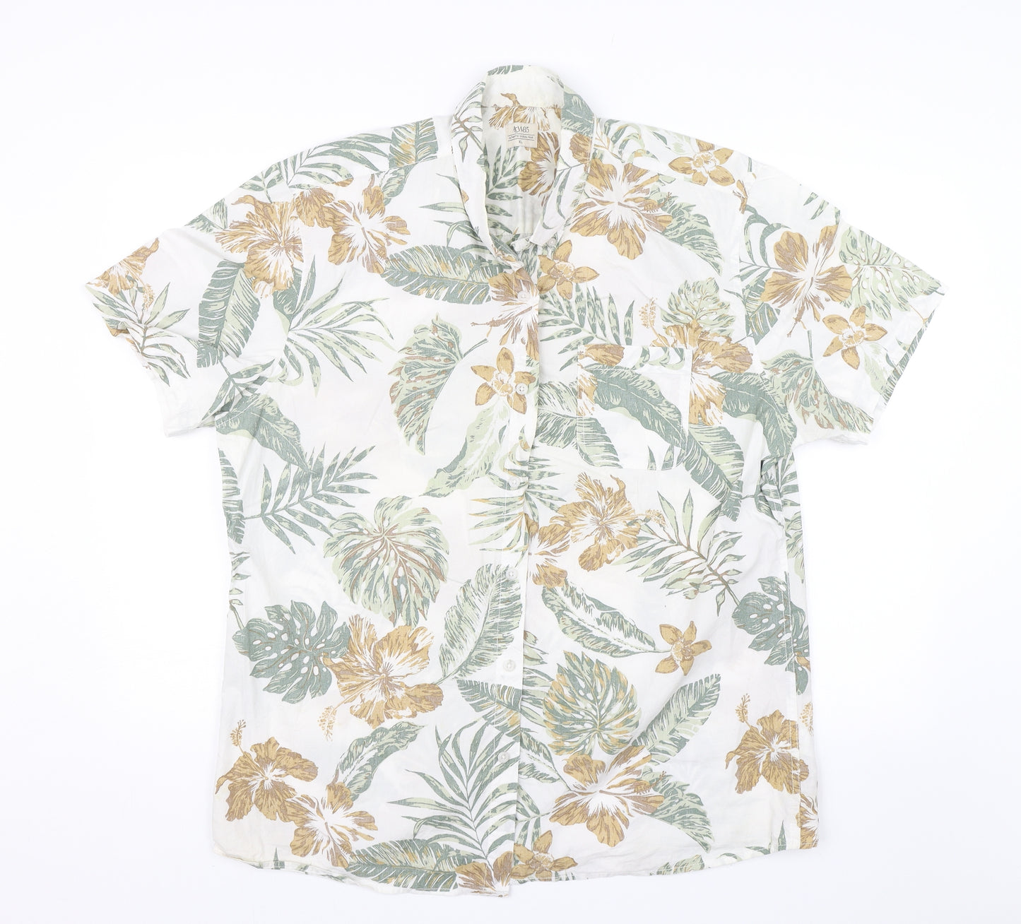 ACW85 Mens White Floral   Button-Up Size XL