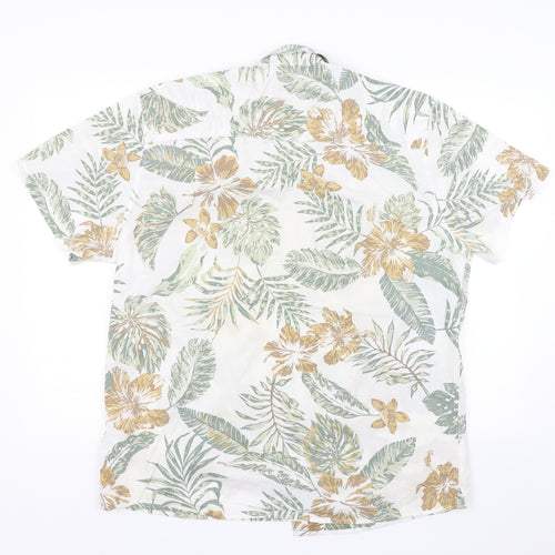 ACW85 Mens White Floral   Button-Up Size XL