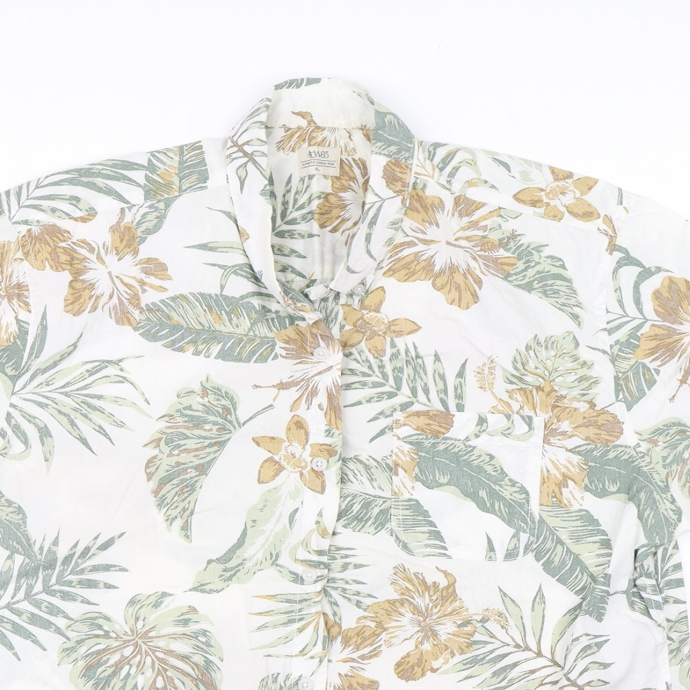 ACW85 Mens White Floral   Button-Up Size XL