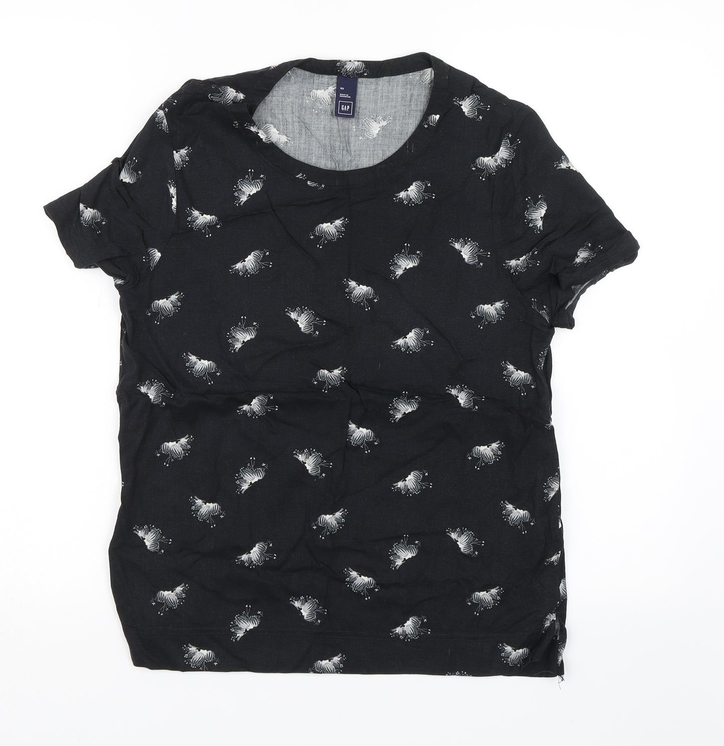 Gap Womens Black Floral  Basic T-Shirt Size XS
