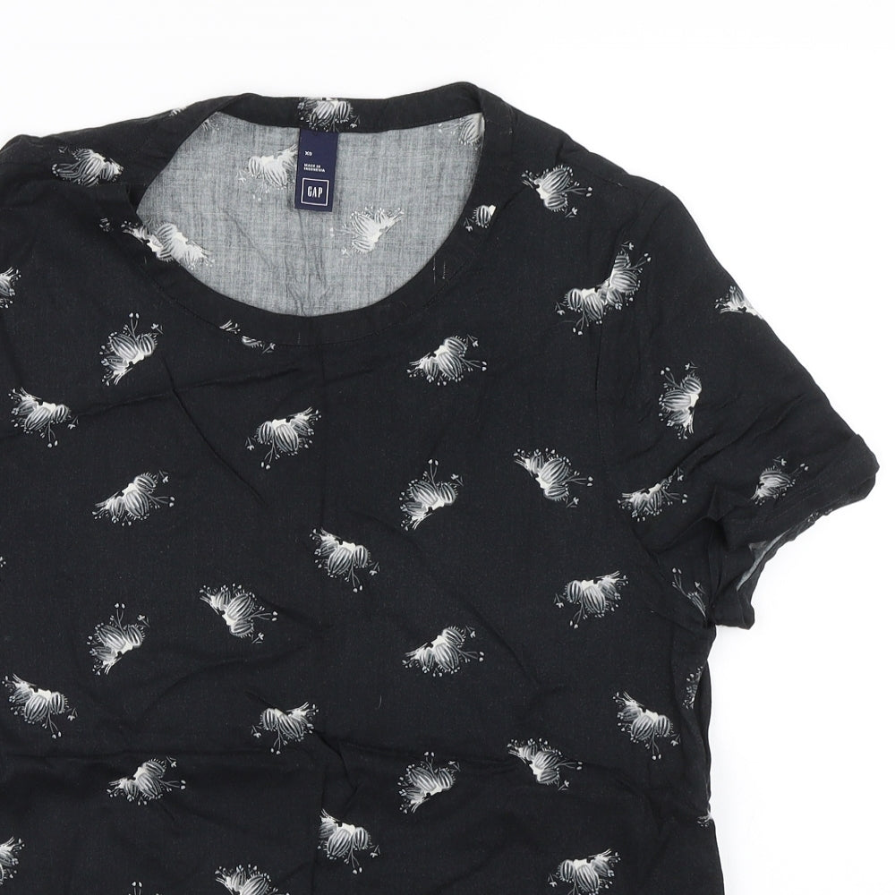 Gap Womens Black Floral  Basic T-Shirt Size XS