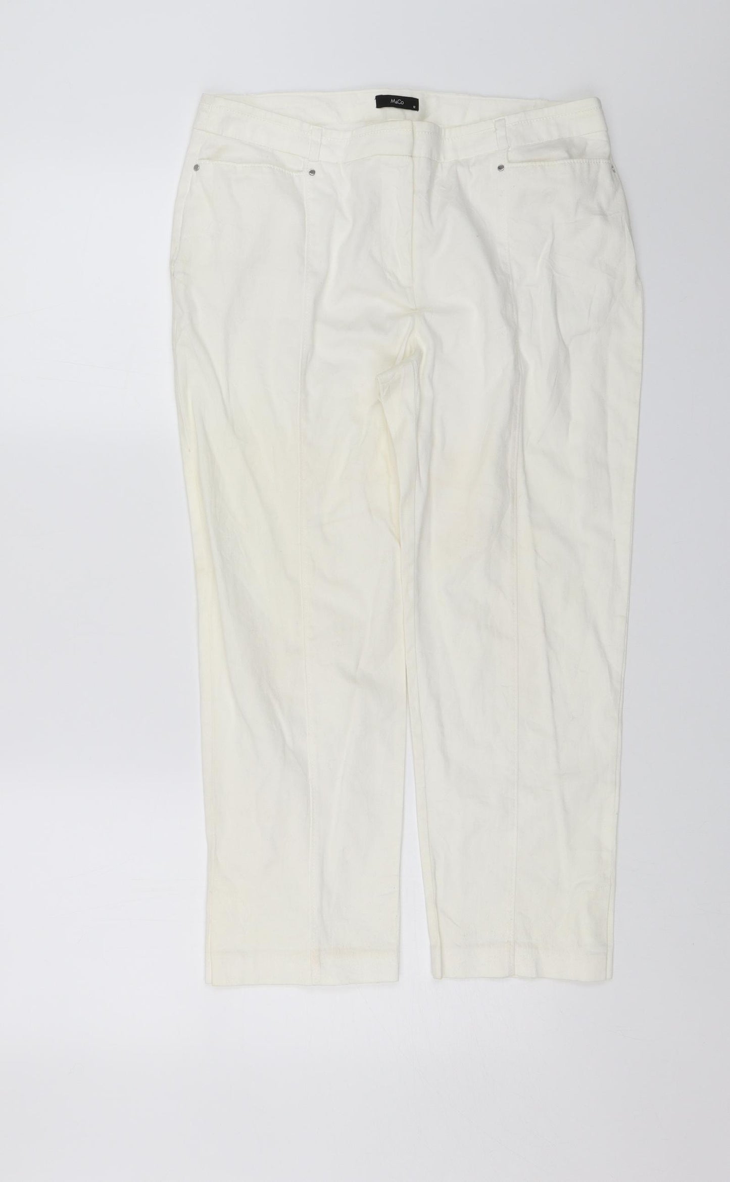 M&Co Womens White   Chino Trousers Size 12 L22 in