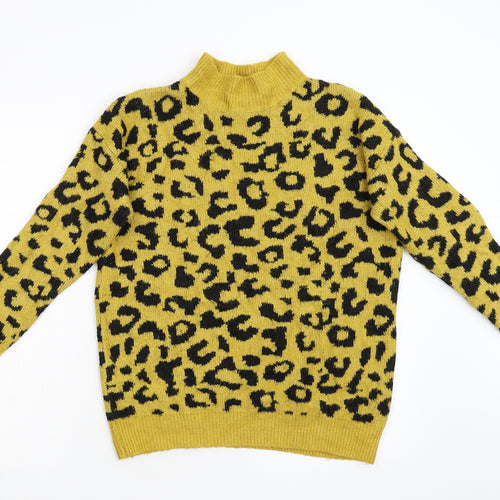 Quiz Womens Yellow Animal Print Knit Pullover Jumper Size S