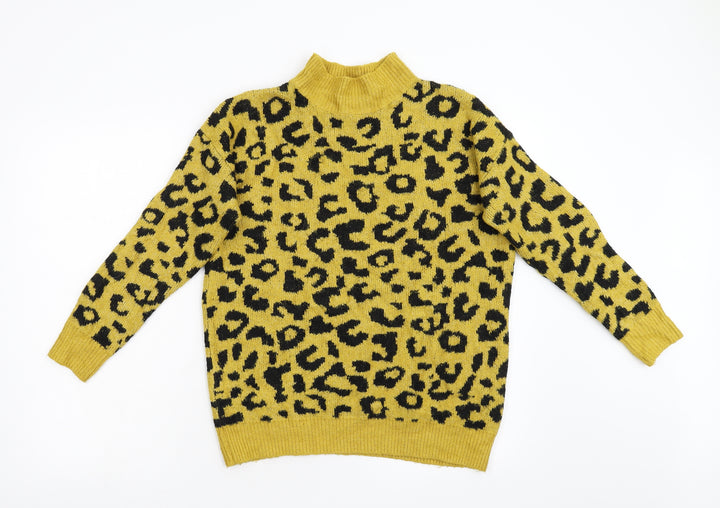 Quiz Womens Yellow Animal Print Knit Pullover Jumper Size S