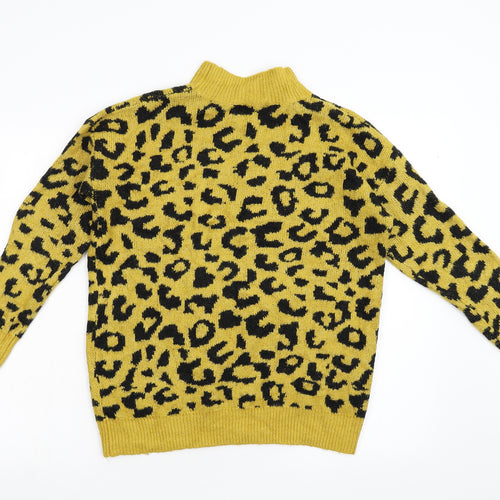 Quiz Womens Yellow Animal Print Knit Pullover Jumper Size S