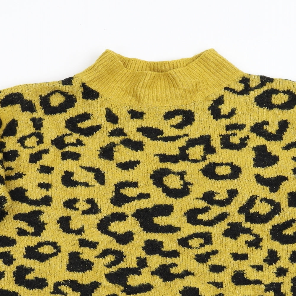 Quiz Womens Yellow Animal Print Knit Pullover Jumper Size S