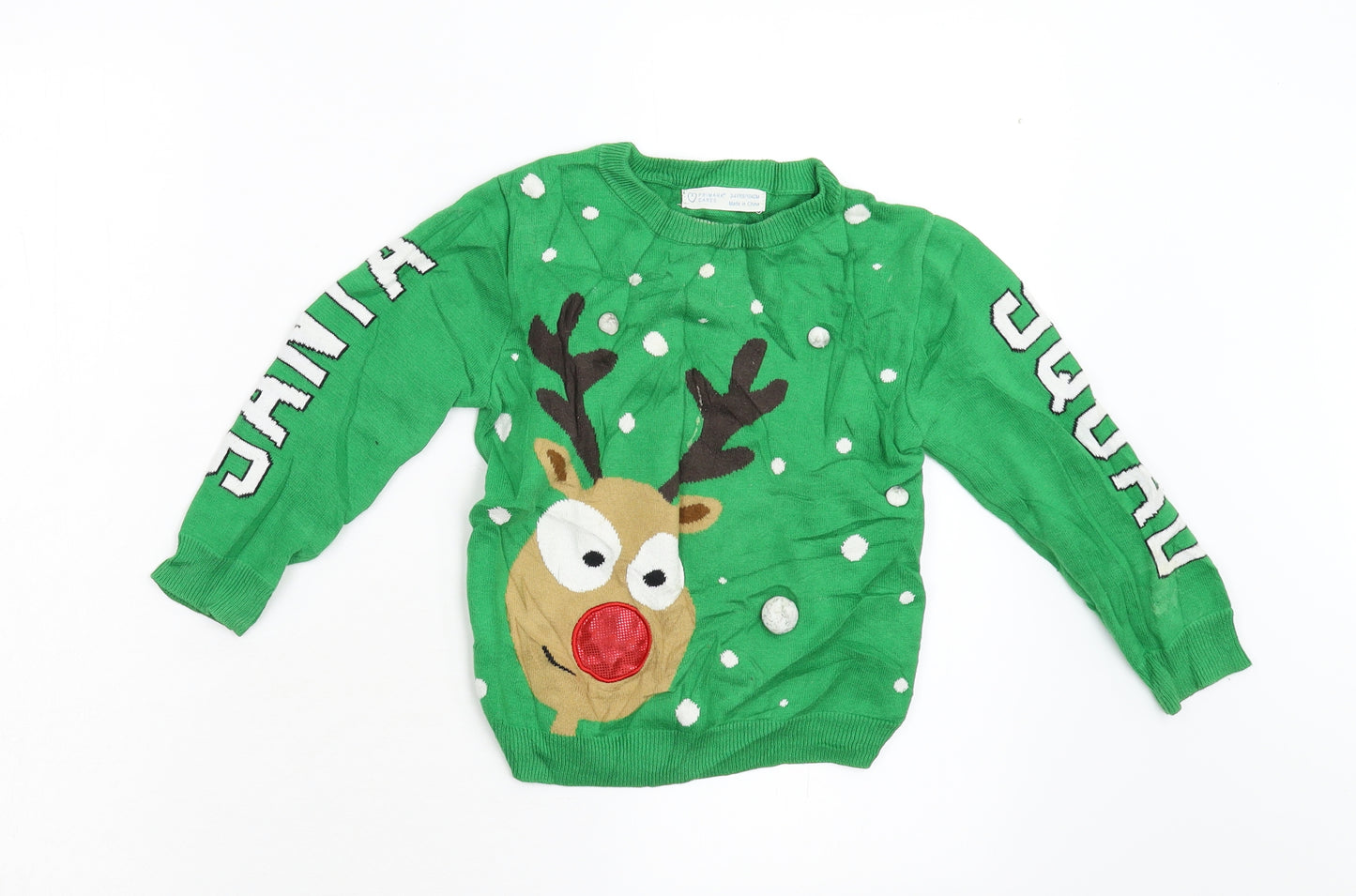 Primark Boys Green  Knit Pullover Jumper Size 3-4 Years  - Christmas
