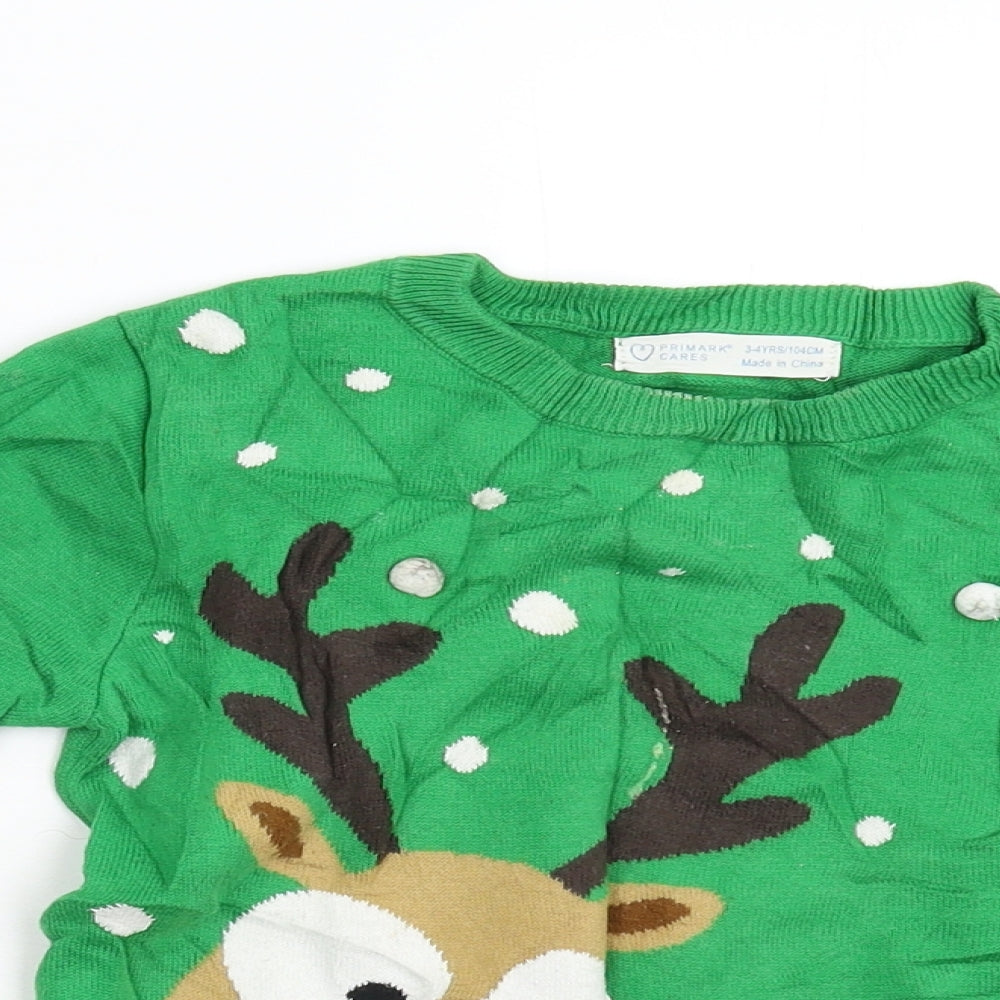 Primark Boys Green  Knit Pullover Jumper Size 3-4 Years  - Christmas