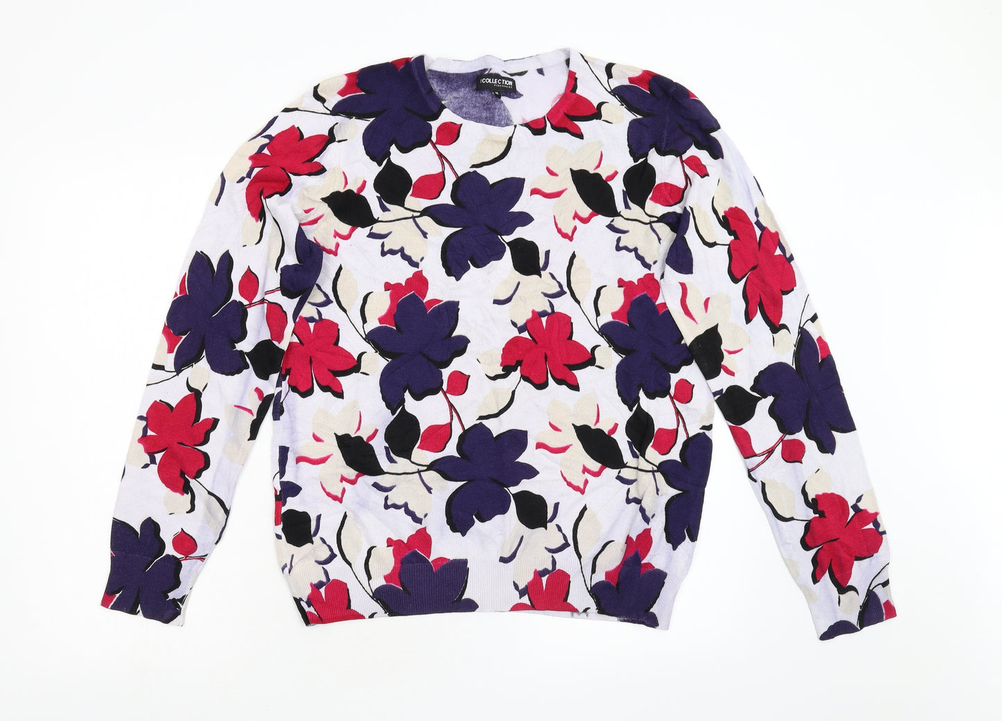 Debenhams Womens Blue Floral Knit Pullover Jumper Size 16