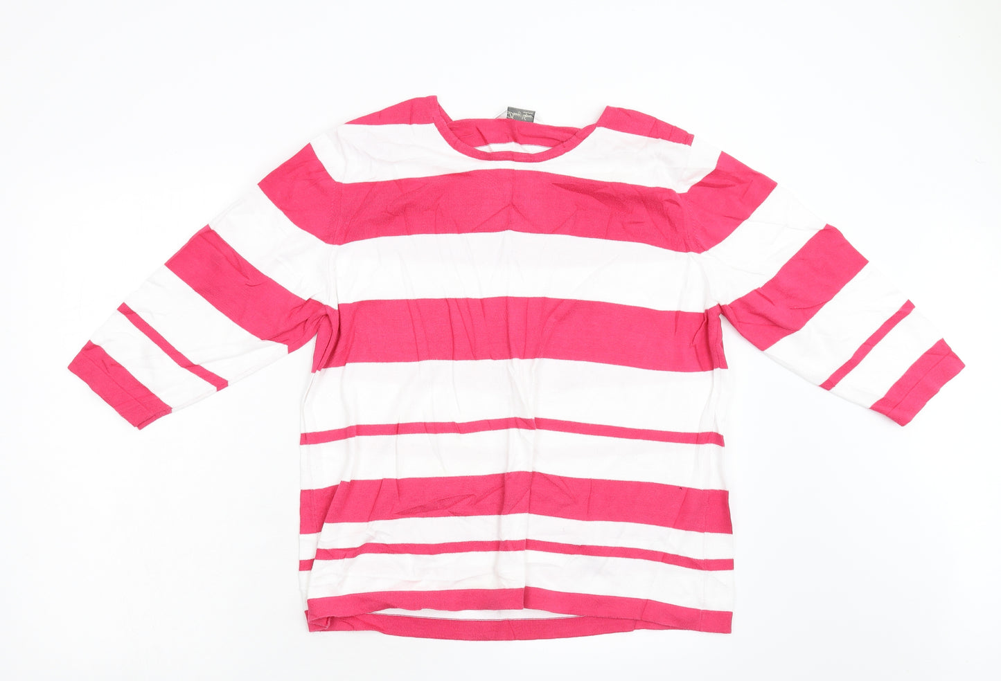 David Nieper Womens Pink Striped Knit Basic T-Shirt Size 18