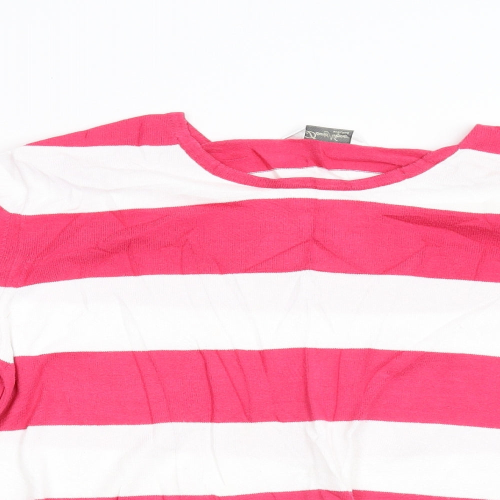 David Nieper Womens Pink Striped Knit Basic T-Shirt Size 18