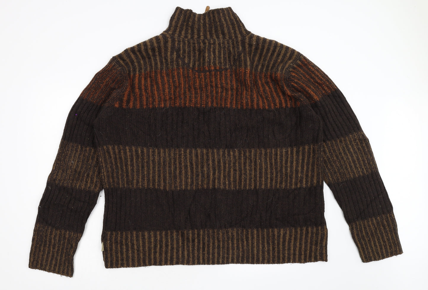 Fat Face Mens Brown Striped Knit Full Zip Jumper Size XL