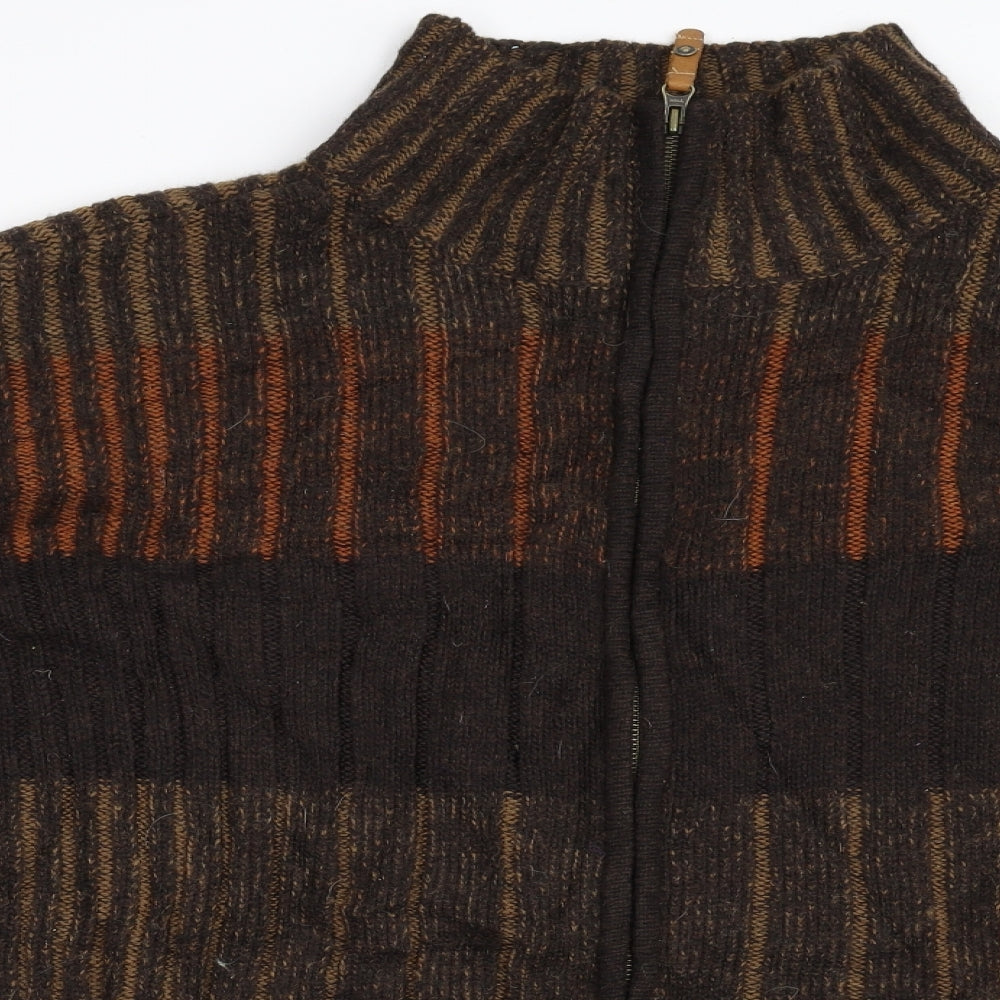 Fat Face Mens Brown Striped Knit Full Zip Jumper Size XL