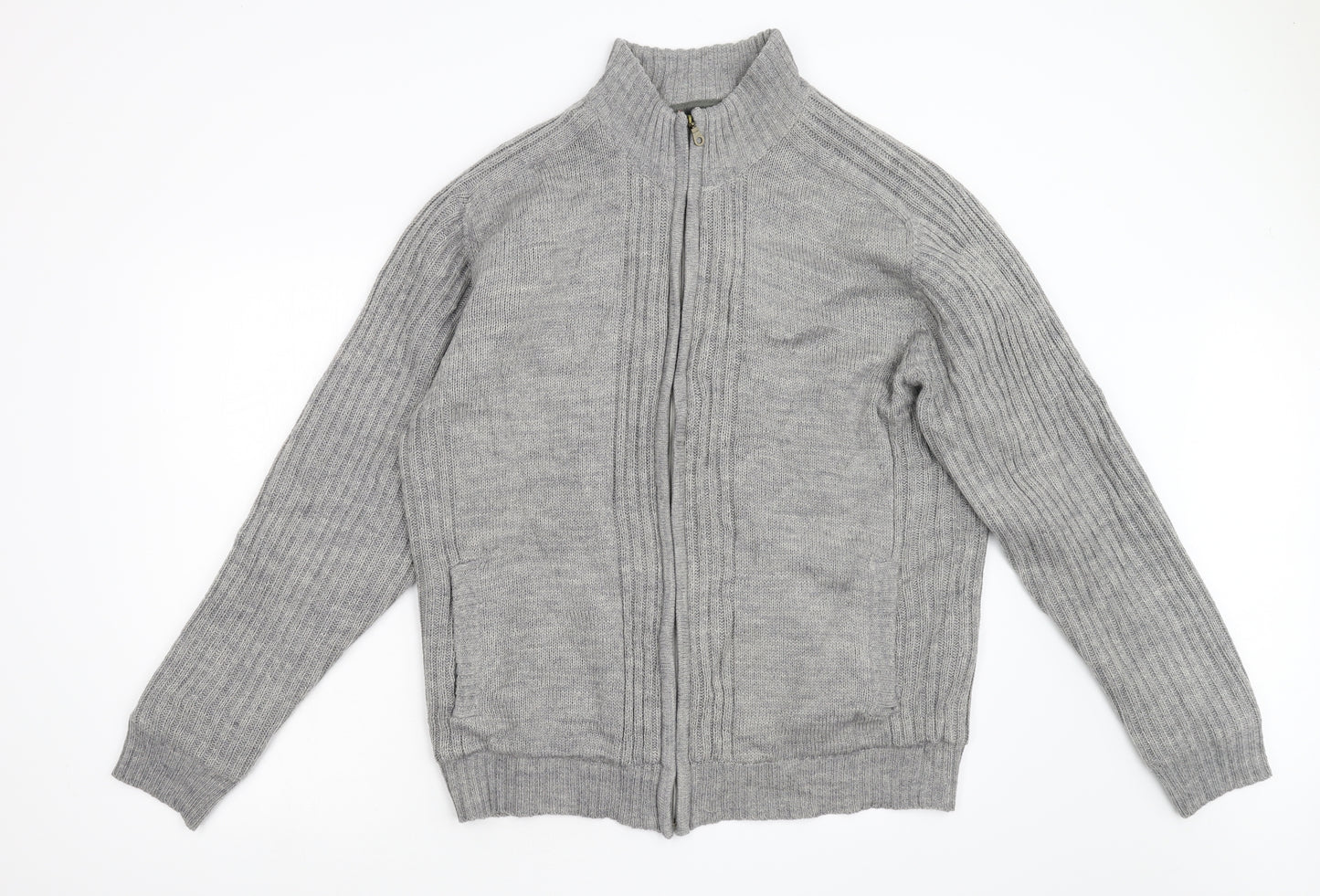 Atlas Mens Grey  Knit Full Zip Jumper Size 2XL