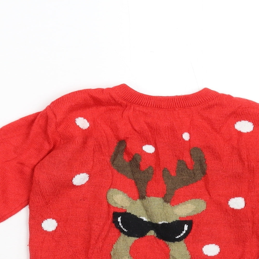 Primark Boys Red  Knit Pullover Jumper Size 2-3 Years  - Reindeer