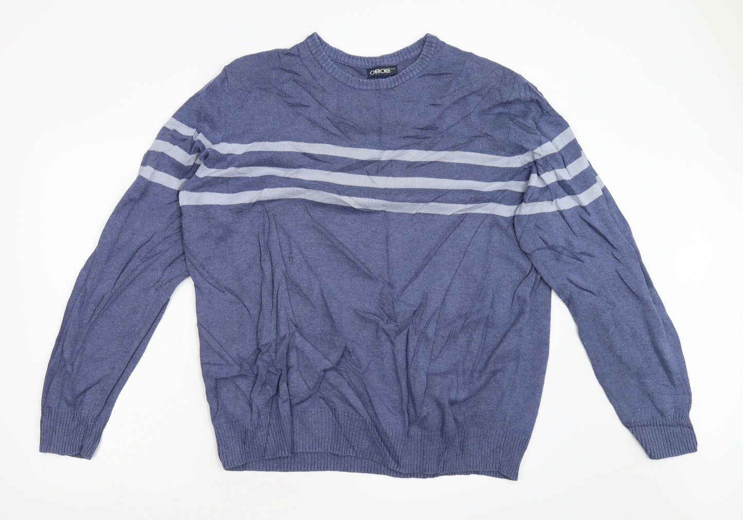 Cherokee Mens Blue Striped Knit Pullover Jumper Size XL