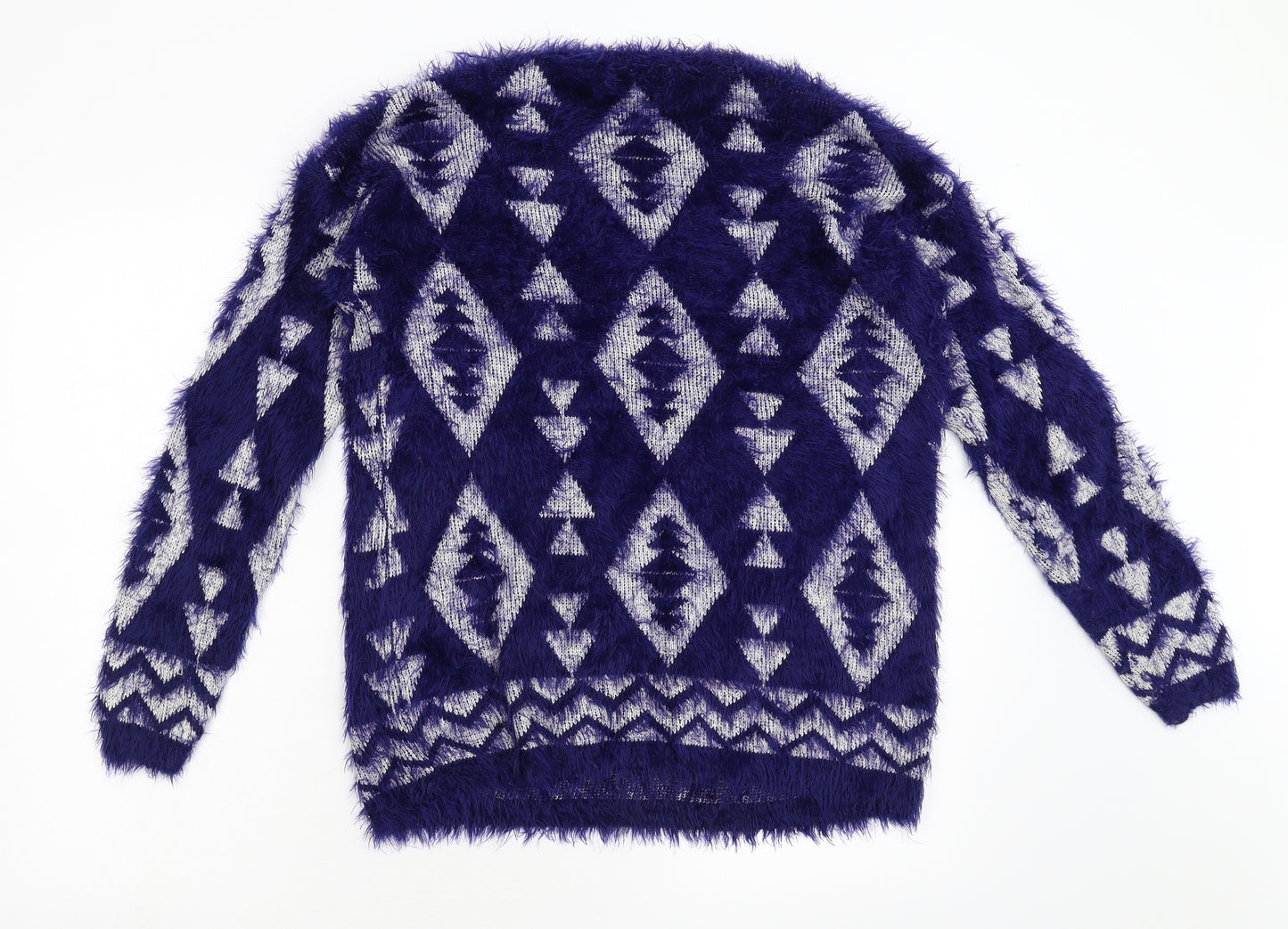 Silver Swan Womens Blue Geometric Knit Pullover Jumper Size XL
