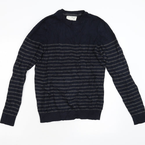 F&F Mens Blue Striped Knit Pullover Jumper Size S