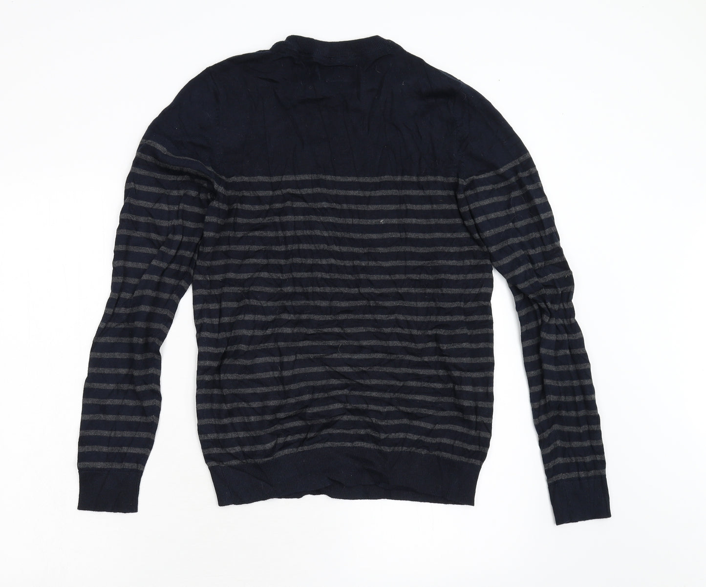 F&F Mens Blue Striped Knit Pullover Jumper Size S