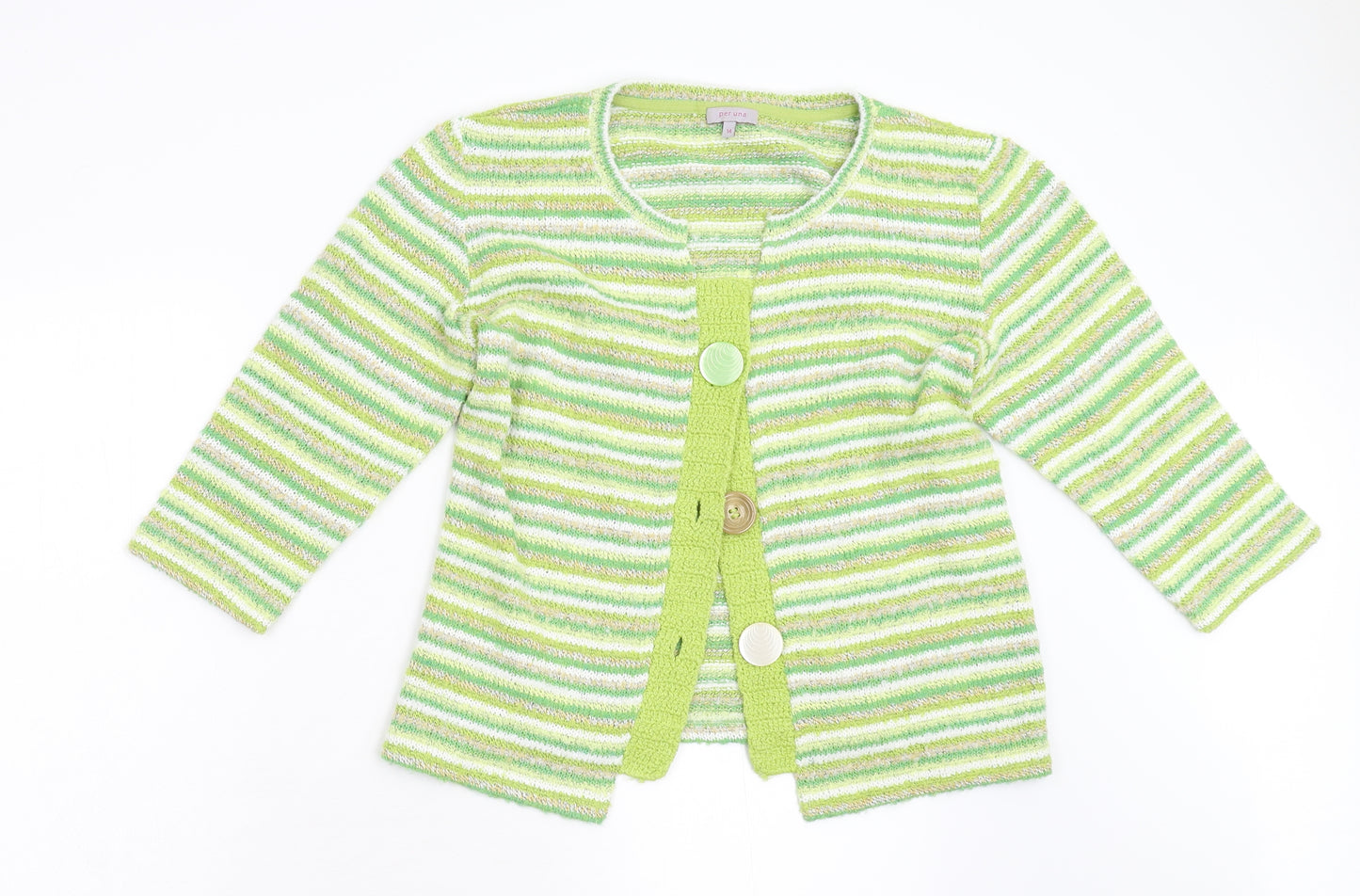 Per Una Womens Green Striped Knit Cardigan Jumper Size 14