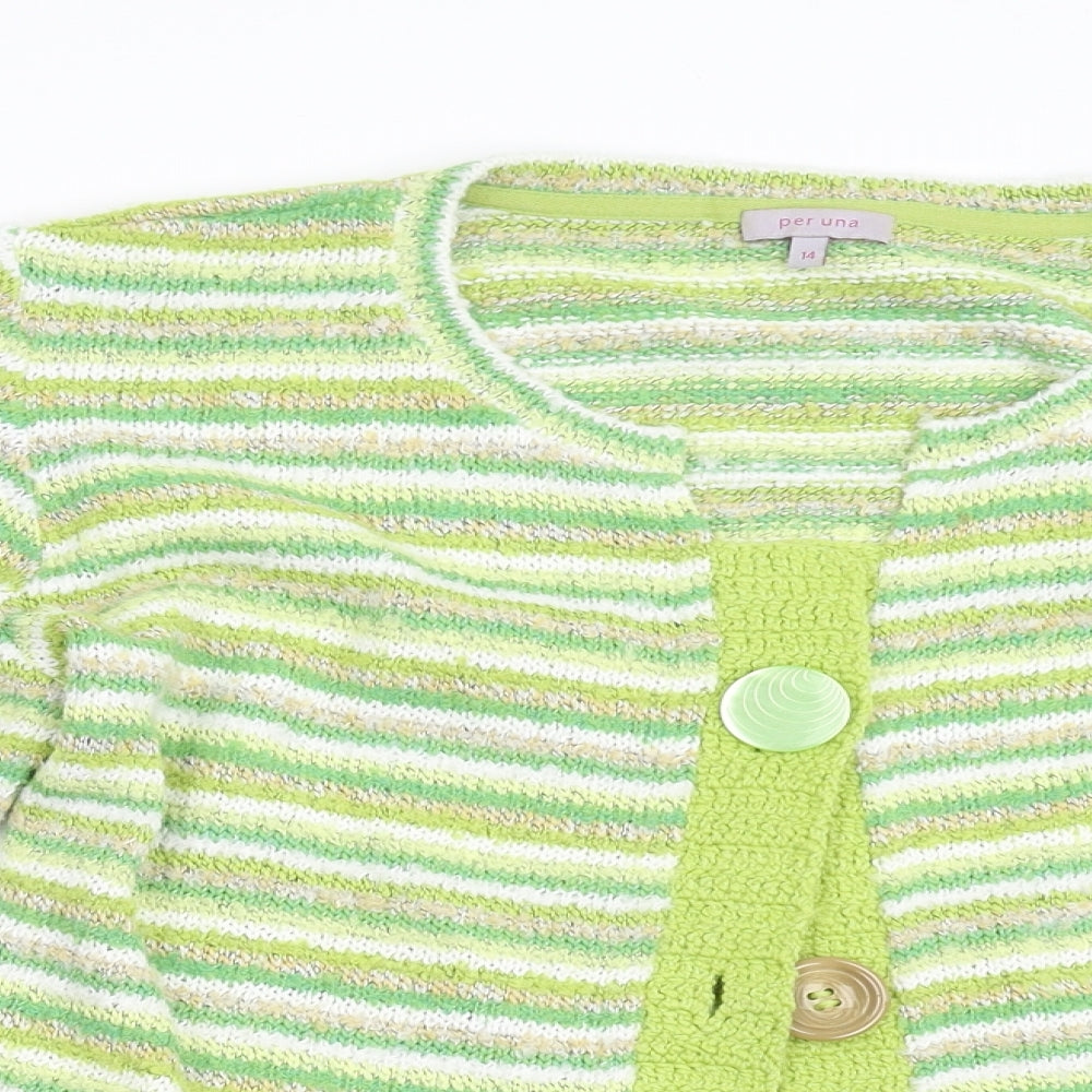 Per Una Womens Green Striped Knit Cardigan Jumper Size 14