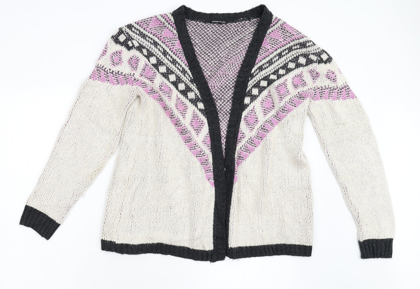 Warehouse Womens Multicoloured Geometric Knit Cardigan Jumper Size 12