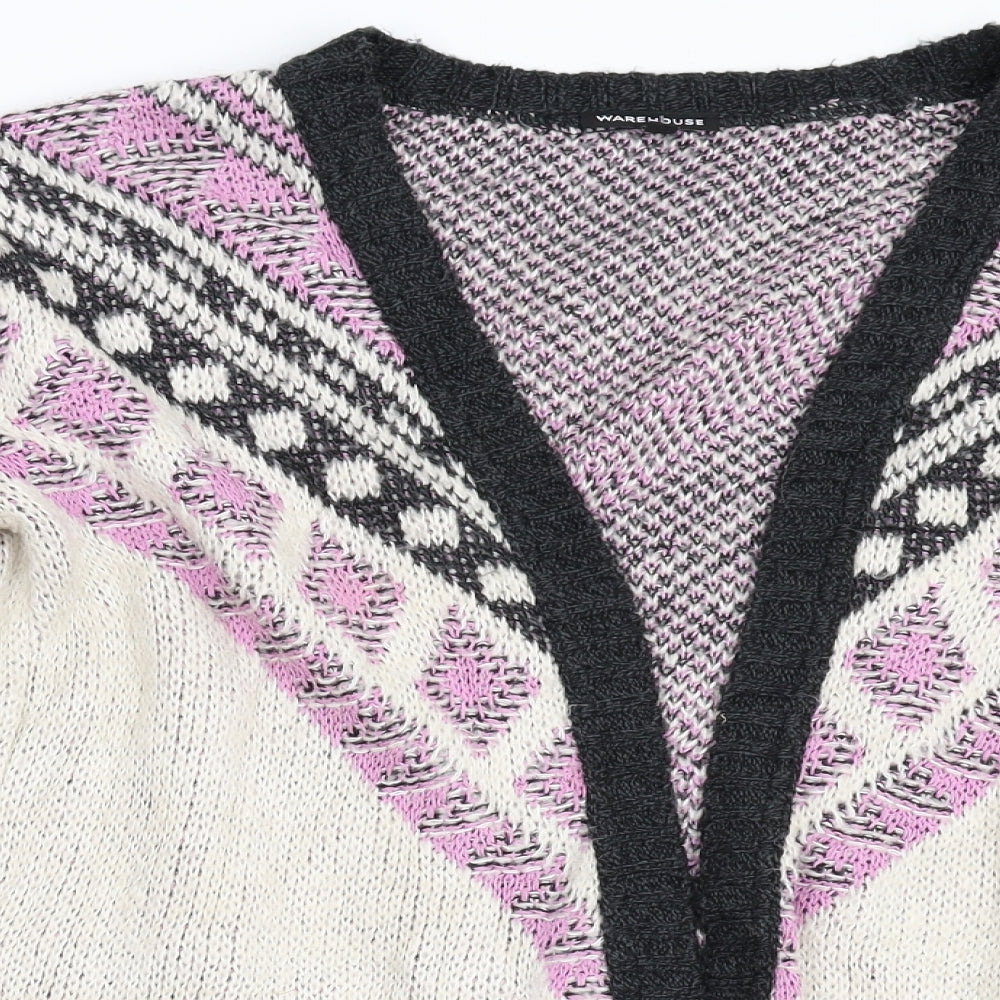 Warehouse Womens Multicoloured Geometric Knit Cardigan Jumper Size 12