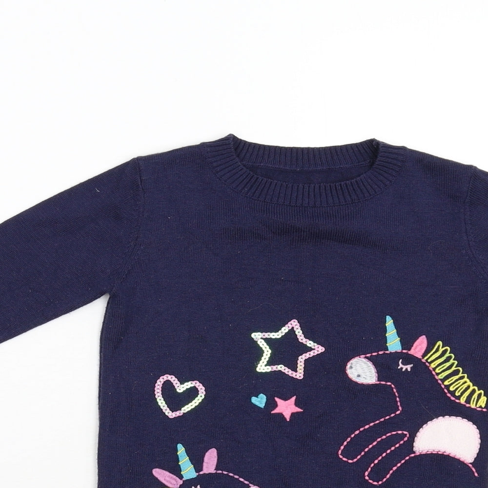 Nutmeg Girls Blue   Pullover Jumper Size 2-3 Years  - Unicorn