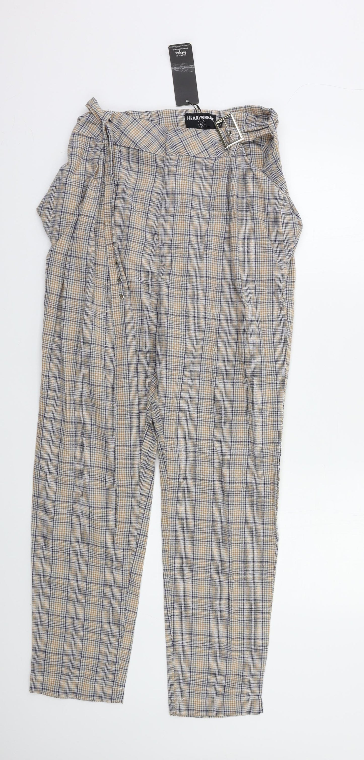 HEARTBREAK Womens Beige Check  Trousers  Size 12 L27 in