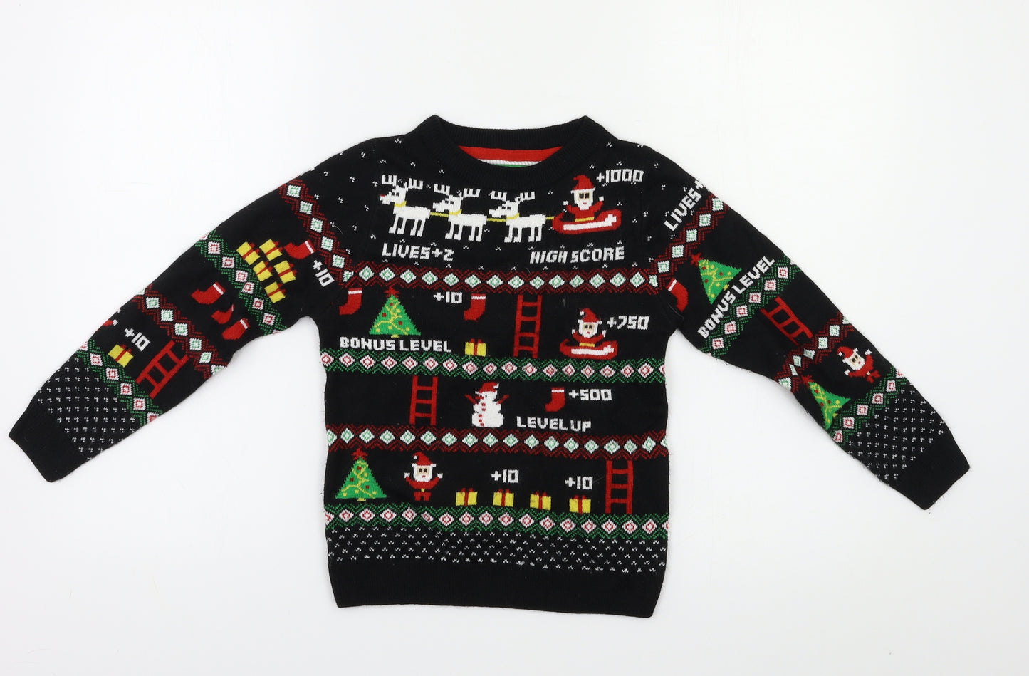 Threadboys Boys Black Geometric  Pullover Jumper Size 5-6 Years  - Christmas