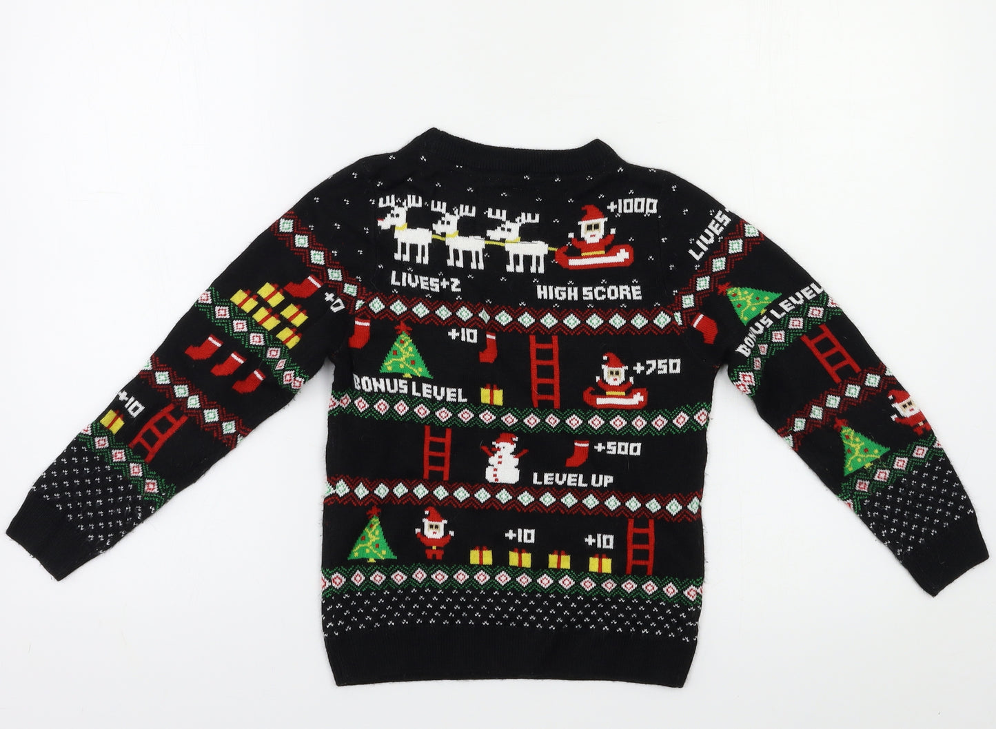 Threadboys Boys Black Geometric  Pullover Jumper Size 5-6 Years  - Christmas