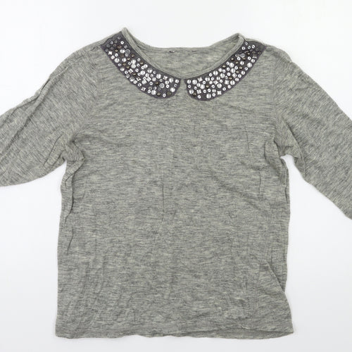 M&S Womens Grey   Basic Blouse Size 14  - Embelished Neckline