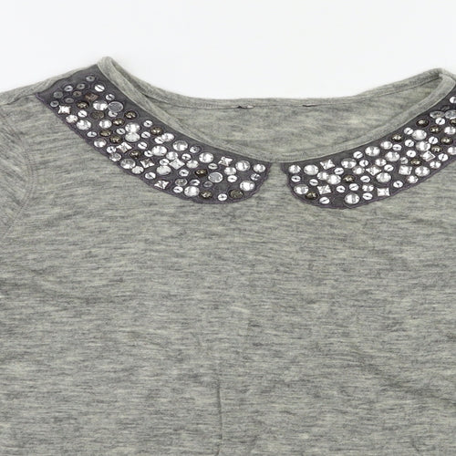 M&S Womens Grey   Basic Blouse Size 14  - Embelished Neckline