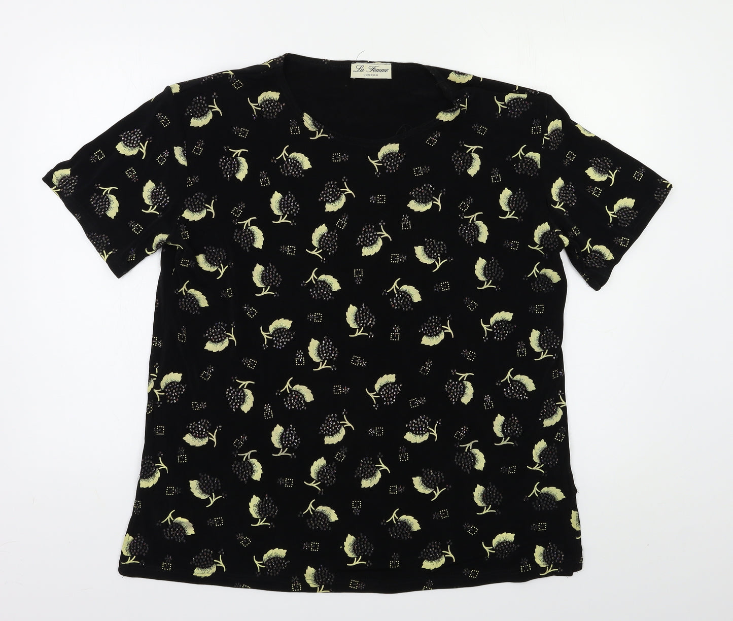 La Femme Womens Black Floral  Basic Blouse Size L