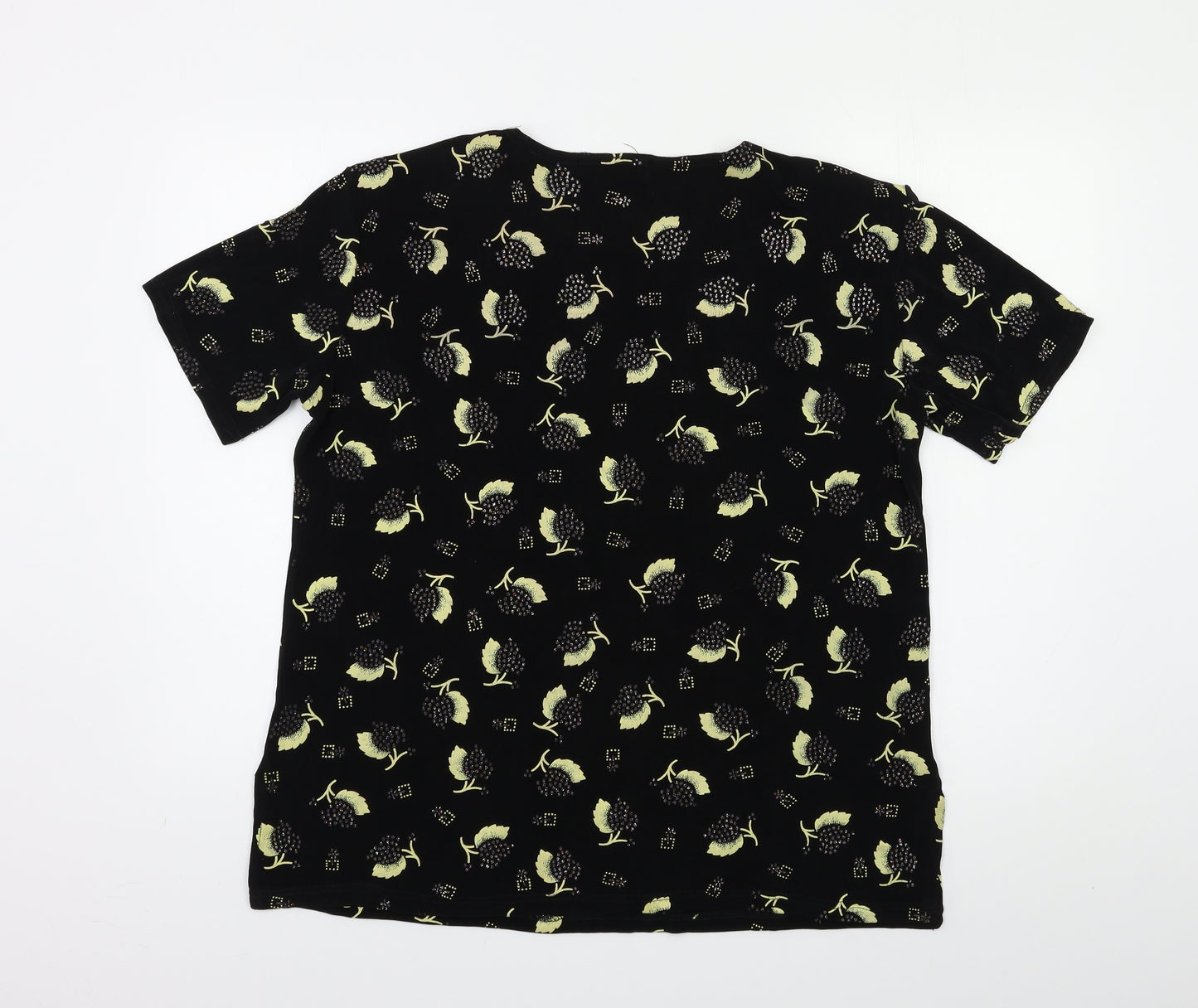La Femme Womens Black Floral  Basic Blouse Size L