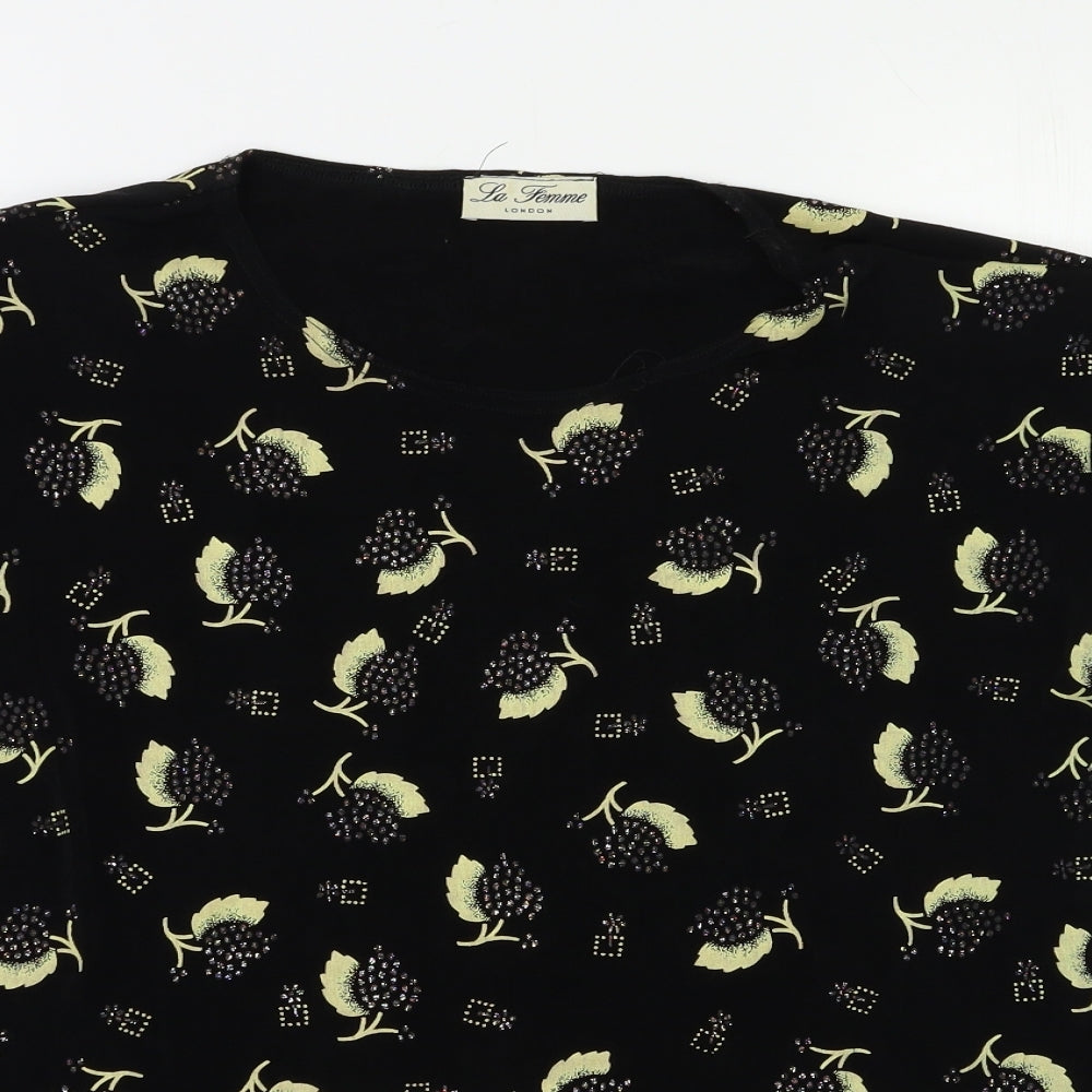 La Femme Womens Black Floral  Basic Blouse Size L