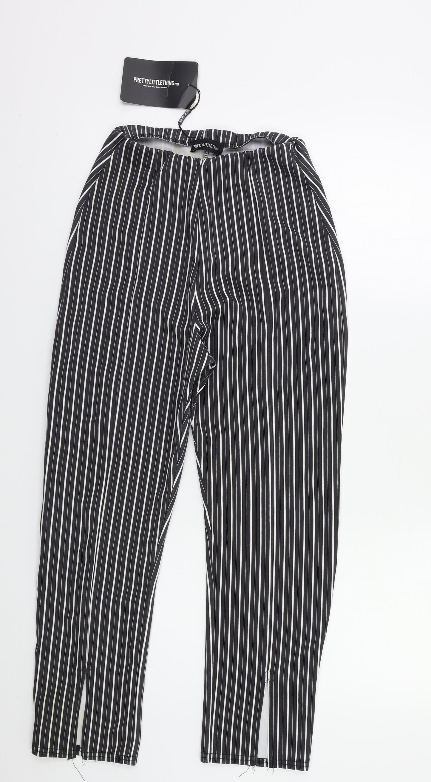 PRETTYLITTLETHING Womens Black Striped  Trousers  Size 6 L23 in