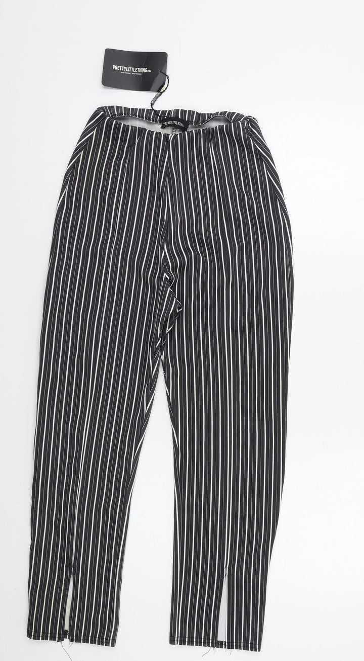 PRETTYLITTLETHING Womens Black Striped  Trousers  Size 6 L23 in