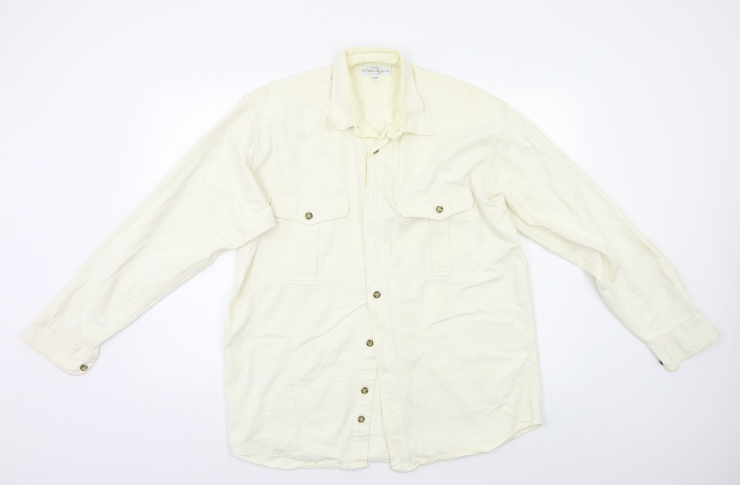 M&S Mens White    Button-Up Size M