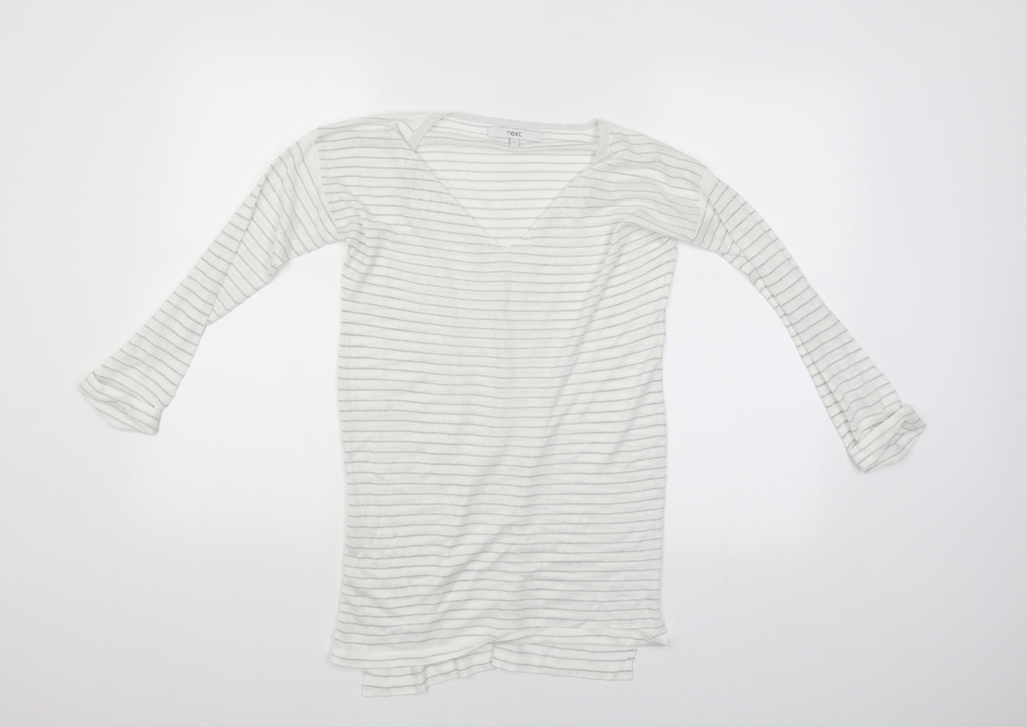 NEXT Womens White Striped  Basic Blouse Size 8