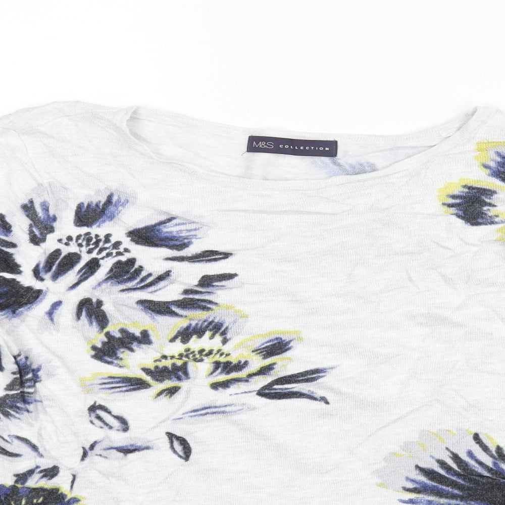 M&S Womens Grey Floral  Basic Blouse Size 12