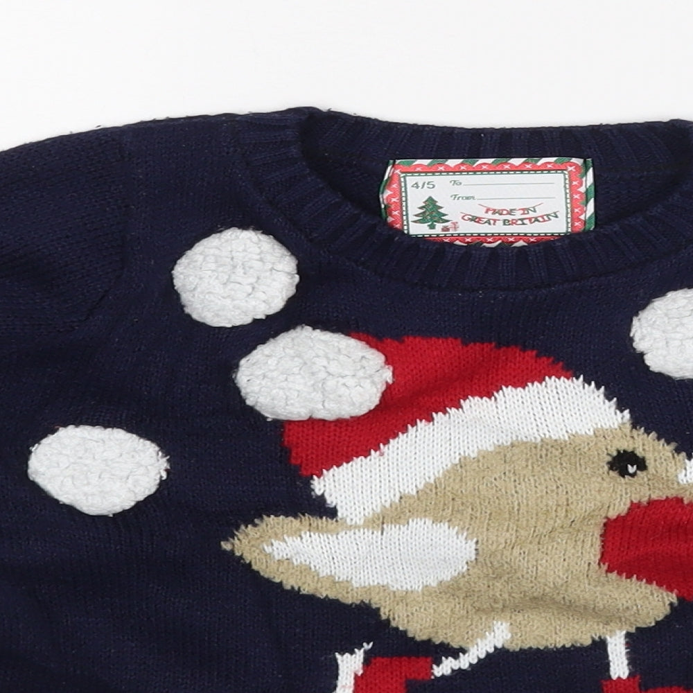 Made in Great Britain Boys Blue   Pullover Jumper Size 4-5 Years  - Christmas Jumper