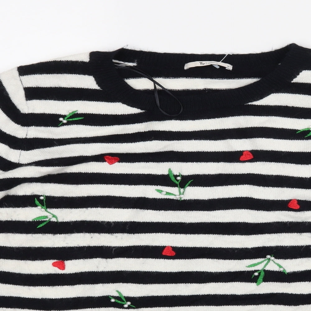 TU Womens Black Striped  Pullover Jumper Size 14