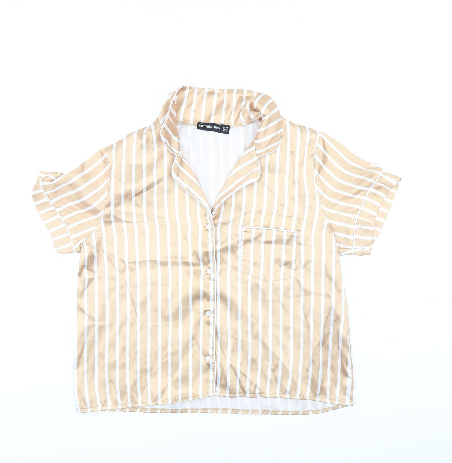 PRETTYLITTLETHING Womens Gold Striped  Top Pyjama Top Size 14