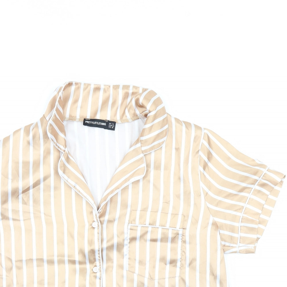 PRETTYLITTLETHING Womens Gold Striped  Top Pyjama Top Size 14