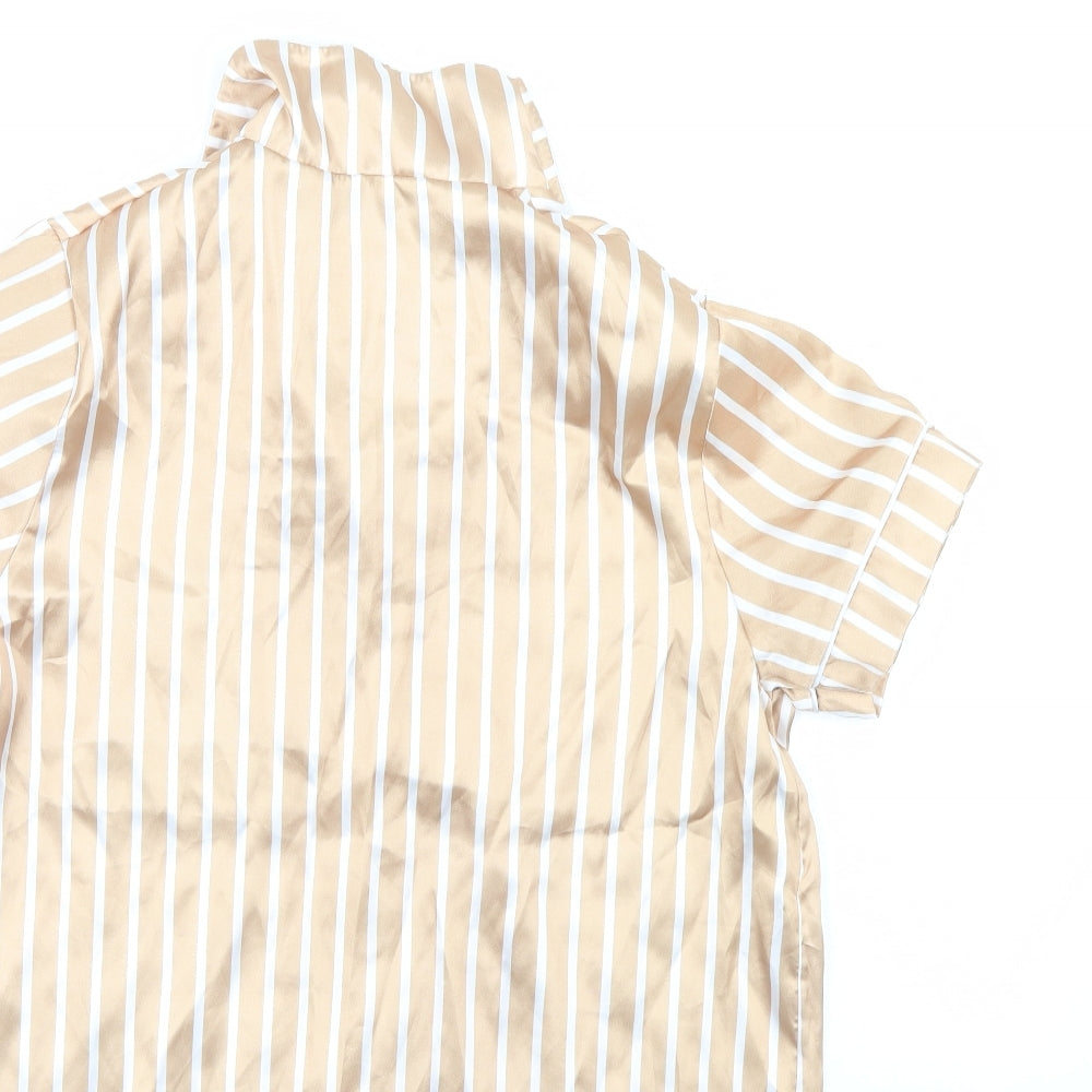 PRETTYLITTLETHING Womens Gold Striped  Top Pyjama Top Size 14