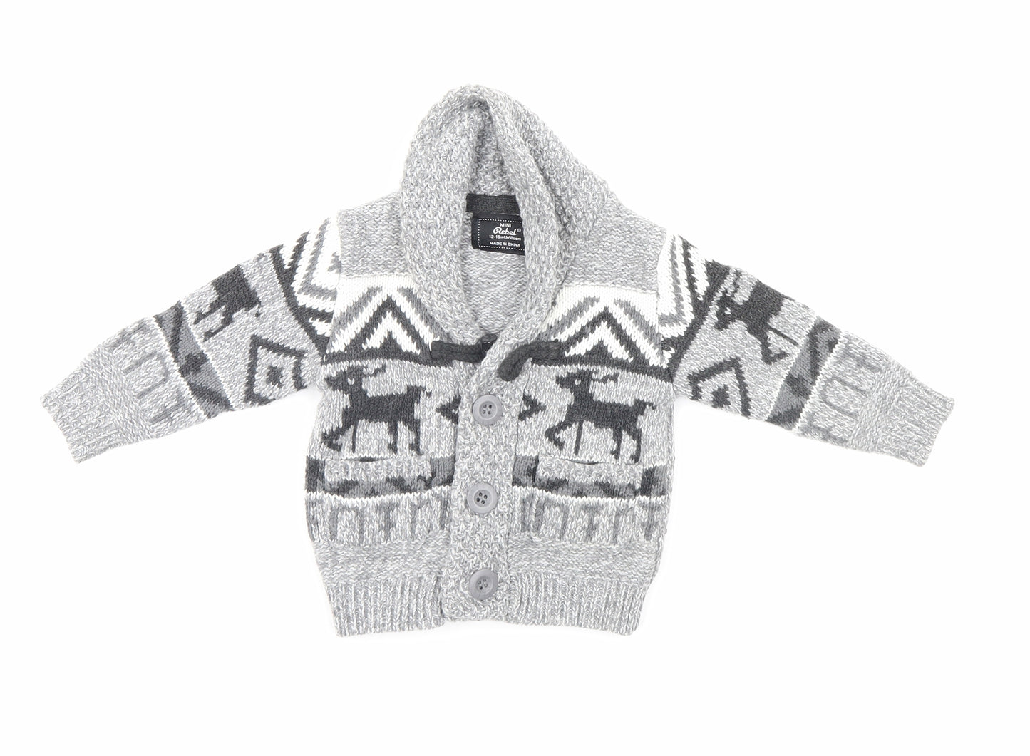 Mini Rebel Boys Grey   Cardigan Jumper Size 12-18 Months