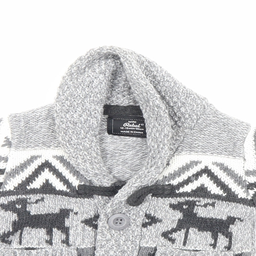 Mini Rebel Boys Grey   Cardigan Jumper Size 12-18 Months